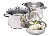 KitchenCraft World of Flavours Pastatopf mit Sieb und Gemüsedampfkorb in Geschenkbox, induktionssicher, Edelstahl, 4 Liter