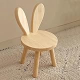 QHENS Kinderstuhl Holz, kinderstuhl ab 3 Jahr Massiv aus Holz, kinderzimmer Kinder Stuhl 25 cm Sitzhöhe mit Hasenohren Rückenlehne und Rutschfesten Aufklebern, Geschenke für Kinder
