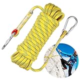 10mm*10M Seil Kletterseil, Sicherheitsseil, Schiffsseil Ankerseil, Nylon im Freien Rettungsseil Hochfestes Seil mit 2 Karabinern Rettungsseil Feuerrettungs, Tragegewicht 1500 KG Gelb
