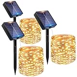 Peasur 3 Stücke Solar Lichterkette Aussen, 3x12M 120 LED Solarlichterkette Außen Wetterfest, 8 Modi IP65 Wasserdicht Kupferdraht Lichterkette Outdoor für Balkon Garten Party Hochzeit Deko, Warmweiß