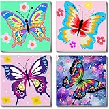 JATOK 4 Stück Malen Nach Zahlen Erwachsene, Paint by Numbers Malen Nach Zahlen, DIY Schmetterling mit Pinseln und Acrylfarben Handgemalt Ölgemälde Leinwand für Home Decor, Ohne Rahmen (20x20cm)