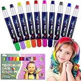 10 Stück Temporäre Haarfärbe-Stifte,Haarkreide für Mädchen Set,10 Farben Haarkreide für Kinder,Auswaschbar,Ideal für Geburtstage,Halloween,Weihnachten,Temporäre Haarfarbe