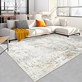 Capslpad Beige Abstraktes Teppich Wohnzimmer 140x200cm rutschfest Kurzflor Kunstwolle Schlafzimmer Teppich Waschbar Minimalistisch Bettvorleger Teppiche für Wohnzimmer Schlafzimmer Büro Bereich Dekor