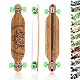 MAXOfit Longboard GeoLines Bambus/Ahorn No. 40 - Board mit flexiblem Deck & mittelweichen Rollen - Drop Through Achsen und Cut Outs für Wendigkeit und Stabilität