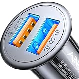 AINOPE USB Zigarettenanzünder Adapter [Dual QC3.0] 45W/6A Ladegerät für Auto Mini Metal Legierung KFZ USB Ladegerät Schnellladung Kompatibel mit iPhone 15/14/13/12/11/XS, Note 9/Galaxy S10/S9, iPad