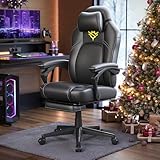SONGMICS HOME Gaming-Stuhl, ergonomischer Computerstuhl mit Fußstütze, Bürostuhl, Drehstuhl mit Kopfkissen, PU, höhenverstellbar, tintenschwarz OBG072B01