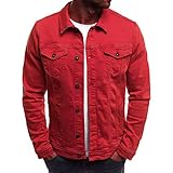 riou Herren-Jacke aus Baumwolle, lässig, Herbst, Winter, dünne Militärjacke, leichte Übergangsjacke, klassische Langarmjacke, Jacke, *16/Rot, Large