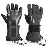 devembr Skihandschuhe mit Handgelenkschützern, Warme Snowboardhandschuhe für Herren und Damen, Schwarz, M