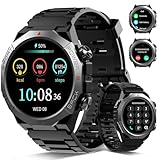 Militär Smartwatch Herren Damen,1.39''HD Display Fitnessuhr für Outdoor, Herzfrequenz Schlafmonitor,110+ Sportmodi,IP68 Wasserdicht Sportuhr,30 Tage Akkulaufzeit, Schrittzähler für Android iOS,Schwarz