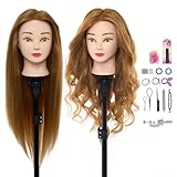 Neverland 26 Zoll Frisierkopf 60% Echthaar Trainingsköpfe für Friseure Übungskopf Friseurkopf Friseursalon Puppenkopf Friseur Mannequin kopf mit Tischhalter + Haar Styling Braid Set