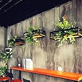 AYVADA Deckenregal mit Trennwand aus Schmiedeeisen und Holz, Hängeregale für Blumenpflanzen, hängender Weinhalter aus Metall für die Bartheke im Restaurant – Schwarz (100 x 25 x 15 cm)
