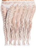 Ramede 6 Paar Fischnetz-Strümpfe für Damen, Strumpfhosen, Taillenstrumpfhose, Schleife, gemustert, Spitze, Netz-Leggings, Strumpfhosen für Halloween, Weiss/opulenter Garten, L-XL