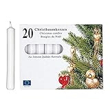 Weiße Christbaumkerzen - Set mit 20 Stück, ideal für Weihnachtsbaum, festliche Deko, hochwertiges Wachs, tropffrei, lange Brenndauer