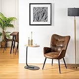 FurnitureR Loungesessel, Wildleder, braun, mit hoher Rückenlehne und Beinen aus Metall, schwarz, Höhe 45 cm, lässiger Lesesessel für Schlafzimmer, Balkon und Garten, 61 x 72 x 88 cm