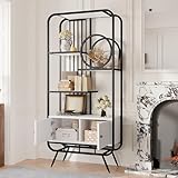 Rosebibi 80x30x180cm Metallregal, weißer Lagerschrank mit Doppeltür, DREI Regalböden, schwarzes Metallregal, hohe Metallfüße, runde Dekoration (Weiß+Schwarz(2))