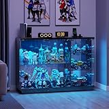 Gurexl Glasvitrine mit LED Beleuchtung und Körpersensor-System für Wohnzimmer,Hochglanz Sideboards mit Abschließbare Glastüren und Type-c B120 x T38 x H85 cm für Esszimmer Innenministerium,Schwarz