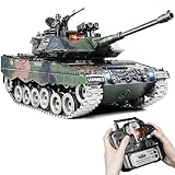 Supdex 1:18 RC Panzer Leopard II, 2.4GHz Panzer Ferngesteuert mit Schussfunktion, WW2 Militär, Ferngesteuertes Militärfahrzeug mit Metallketten, Rauch, Licht, Sound, für Kinder Erwachsene
