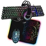 Gamer AMSTRAD Battle 5-teilig: Tastatur, Maus & Matte, Kopfhörer & Adapter, USB & RGB-Hintergrundbeleuchtung