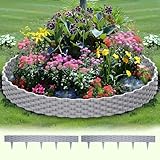 Beeteinfassung,Beetumrandung Garten,Rasenkante Kunststoff mit 10 Elemente á 1m,Mähkante Beetbegrenzung Flexible,Rattan-Optik Design,Gartendeko,Gartenpalisade für Garten-Grau