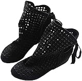 Ankle Boots Damen Flach Sommer Stiefeletten mit Schnürung und Absatz Cut Out Sandalen Gladiator Römersandalen Schuhe(Schwarz,38)