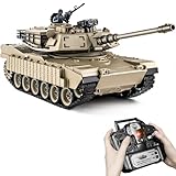 RC Panzer 1/18 USA M1A2 Abrams, 2.4GHz Panzer Ferngesteuert mit Schussfunktion, WW2 Panzer Modell, Kampfpanzer mit Rauch, Panzer Spielzeug mit Licht und Sound für Erwachsene und Kinder