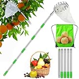 HEYIDAMAI Obstpflücker,Apfelpflücker,Pflückhilfe2.2M,Obstgreifer Einfach zu Montieren,Kirschenpflücker mit Leichter Edelstahl Verlängerung Verbindungsstange und Baumwollbeutel Ø16 cm