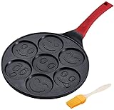 Pfannkuchenpfanne, Omelettpfanne, Eierpfanne, Pfannkuchenpfanne mit Tiergesicht-Haferflocken, 25,4 cm große Eierpfanne mit 7 einzigartigen Flapjack-Gesichtern, ideal for jeden Bratpfannen-Wok zu Hause