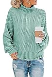 Imuedaen Pullover Damen Elegant Winter Rollkragenpullover Strickpullover Grobstrickpullover Casual Lose Langarm Pulli Oberteile (A Hellblau, L)