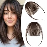 S-noilite Clip in Pony Dünner Wispy Pony mit Schläfen - Clip in Bang Haarteile Echthaar 100% Remy Haar für Damen 3g #2 Dunkelbraun