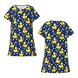 Bedrucktes Nachthemd weichem Stoff Langarm Schlafkleid Kleid für Damen Hausbekleidung Entspannung (Navy, XL)