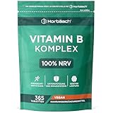 Vitamin B Komplex Hochdosiert | Alle 8 B-Vitamine: B1, B2, B3, B5, B6, B7, B9 und B12 | 1 Jahr Vorrat - 365 Vegane Tabletten | von Horbaach