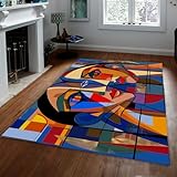 OLLIAR Home Bunter kubistischer Teppich abstraktes geometrisches Gesicht ästhetische Kunst Dekor Bereich Teppiche waschbarer Rutschfester rechteckiger Teppich für Wohnzimmer Büro 90x150cm