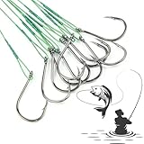 Angelhaken aus Kohlenstoffstahl Salzwasserfisch Widerhaken Stahl Angeln Vorfach Hecht Widerhaken Karpfen Angelhaken Kohlenstoffstahl Scharf Haken für Salzwasser Raubfische, Hidden-Hauptschnur 30PCS