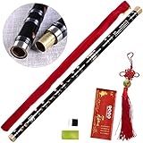 Tyuodna China Bambusflöte SteckbareTaste F Traditionelle chinesische Musikinstrumente Dizi Bitter Bambusmit Membran und Schutz-Set (Schwarz)