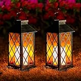 Laternen für Draußen, OxyLED Solarlampen für Außen 2 Stück IP44 Wasserdicht Metall Solarlaterne für Außen mit Flacker Effekt Kerzen Balkon Deko Vintage Hängend für Patio Terrasse Wand Tisch