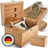 Tyskwood® Stash Box Bambus Holz | Schwingschloss inkl. Rolling Tray Glasbehälter Beutel Pinsel | Platz für Grinder Pipe Long Papers Blättchen Tabak Filter | Smoke Herb Organizer | Aufbewahrungsbox Set