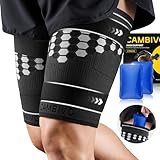 CAMBIVO Oberschenkelbandage 2 Stück, Oberschenkel Reiben Schutz Kompression mit Hot & Cold Gel Pack, mit verstellbare rutschfeste Gurte, Oberschenkelbänder für Sportschutz