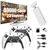 KINMRIS M15 Retro Konsole 4k, Tragbare Video Emulator Spielekonsole mit eingebauten 40000+ Klassische Spiele 23 Emulatoren, Plug and Play Spiel Stick für TV mit 2 x 2.4G Spiel Kontrolleure(128G)