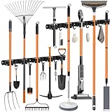 OMerima 2 Stück Besenhalterung Wand, 10 Halter + 8 Haken Edelstahl Gerätehalter, Selbstklebend Gartengerätehalter and Besenhalter, Schwarz Wandhalterung Aufhänger für Besen, für Bad, Küche