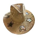 Generisch Lichtfangender Stroh Cowboyhut Für Damen | Stroh Cowboyhut Mit Breiter Krempe | Uv Schutz Strohhut Cowgirlhut Für Damen Mit Mond Und Stern | Stilvolle Strohhüte Für Damen