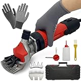 Elektrische Schafschere mit 1000W - Fachmann Ziegenschere mit Schmieröl, 13 Gerade Zähne Klinge, Rutschfeste Handschuhe, Schafschermaschine Alpakas/Ziegen, Werkzeugkasten