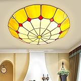Deckenleuchte Flush -Halterung, dimmbare Buntglas -LED -Deckenlampe, E27, Europäische Pastoralschlafzimmer Kronleuchter Beleuchtung für Wohnzimmer Schlafzimmer Badezimmer, J, 24 Zoll