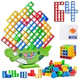 WuGU 64 Stück Tetra Tower Spiel, Tower Spiel für Kinder Erwachsene, Balance Team Stapelspiele Creative Stack Attack Spielzeug Wackelturm Stapelturm für 2 Spieler +, Kinderspiel Geburtstag Geschenk
