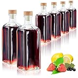 com-four® 6x Glasflasche 500 ml mit Korken - leere Flasche mit Korkenverschluss - Glasbehälter zum Befüllen mit Flüssigkeiten wie Öl, Essig und Spirituosen (viereckig - 500ml)