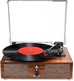 Udreamer Schallplattenspieler, Plattenspieler mit integrierten Lautsprechern und Bluetooth Riemenantrieb, Vintage-Phonograph mit 3 Geschwindigkeiten für Musikgenuss und Heimdekoration (Holzbraun)