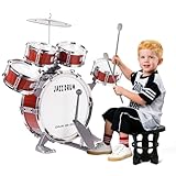 m zimoon Kinder Schlagzeug Schlagwerk Drumset, Jazztrommel Kleinkind Spielzeug 5 Trommeln mit Hocker Pedal Musikinstrument Urlaub Geburtstag Pädagogisches Geschenk für Jungen Mädchen Anfänger