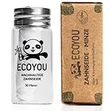 EcoYou Zahnseide nachhaltig aus Bambus-Aktivkohle im plastikfreien & wiederverwendbaren Glas-Flakon - vegan mit Minz Geschmack - weiß, 30 m