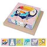 Merle Toys® 6-in-1 Würfelpuzzle ab 2 Jahre aus 100% Öko-Buchenholz, Würfelpuzzle ab 3 Jahre, Bilderwürfel Holzpuzzle ab 2 Jahre, 4,5 cm große Würfel, Puzzle mit abgerundeten Ecken, inkl. Bildvorlagen
