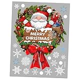 FONDOTIN Weihnachtliche Fensterbilder Selbstklebend Wiederverwendbar Weihnachtsmann und Blumenkranz Motiv Statisch Haftende Xmas Wandaufkleber für Fenster Glas Türen und Wände Vielseitige