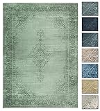 TESSO LIVING Kelim Vintage Teppich Laufer Grün 80 X 145 cm, Waschbar Boho Teppich Super Soft, Moderner Kurzflor Teppich